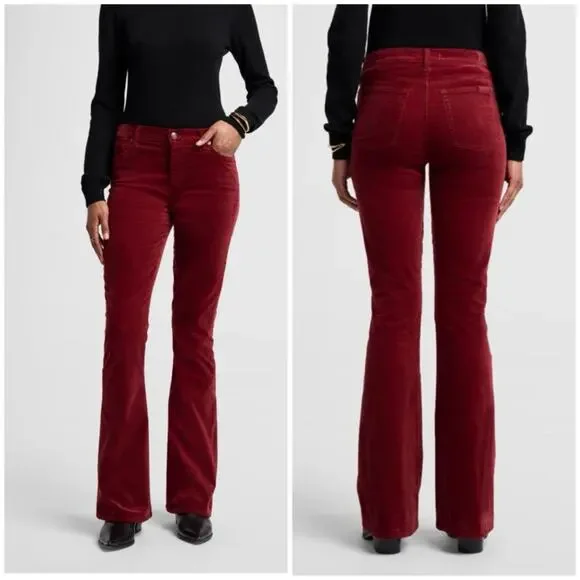 7 For All Mankind HW Ali Velvet Garnet Red High Waist Flare Pants 29 / Retro 70s - Picture 1 of 10